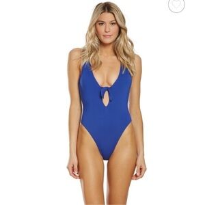 The Bikini Lab One Piece Swimsuit Women Large Blue Front Tie Plunging V Neck N